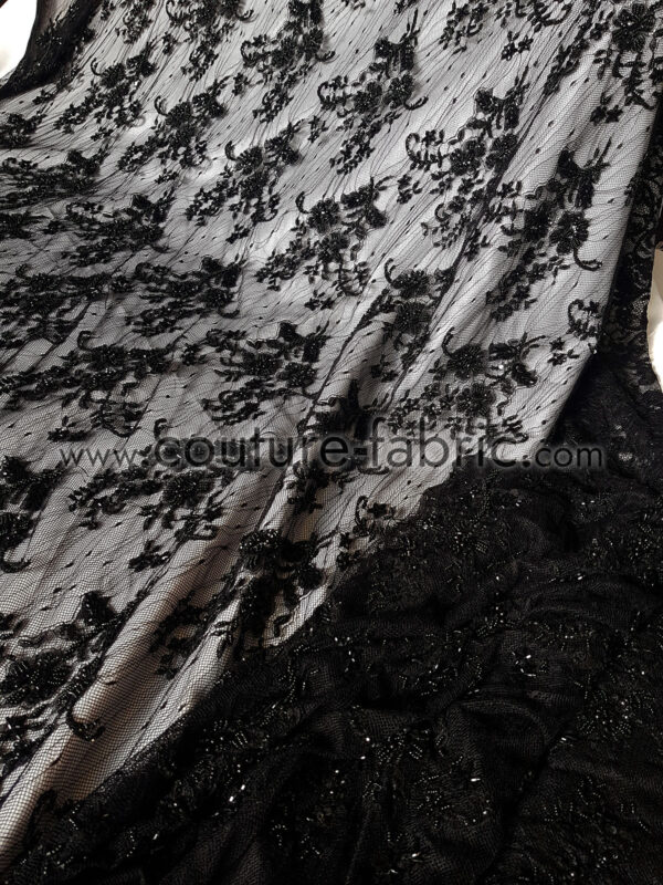 Black floral couture embroidered french lace - Image 3