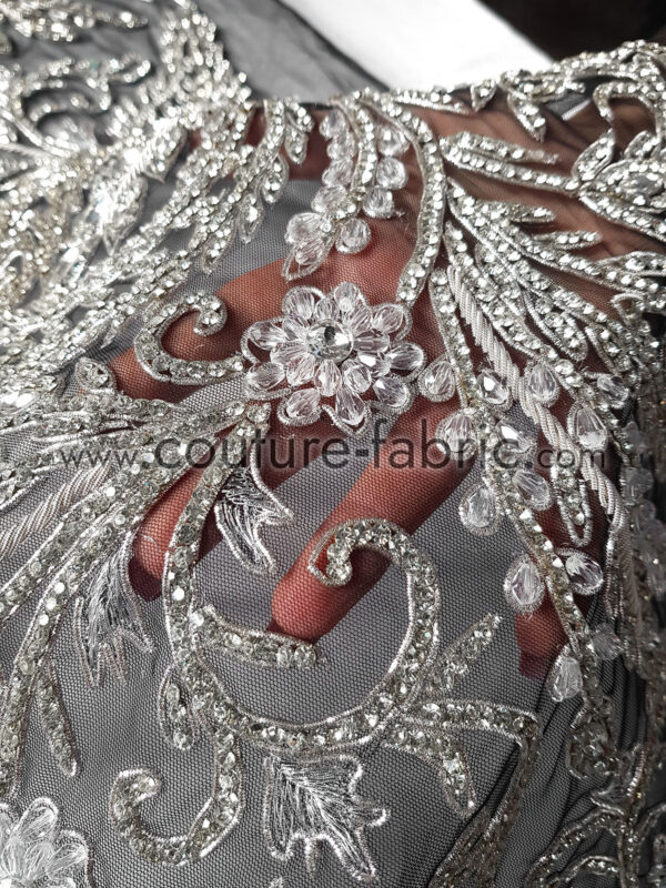 Silver bordered floral couture lace - Image 3