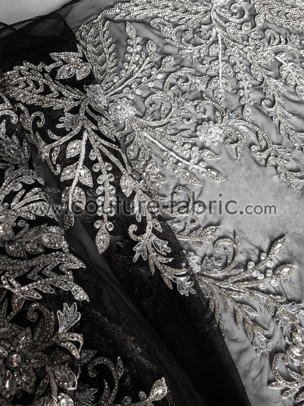 Silver bordered floral couture lace