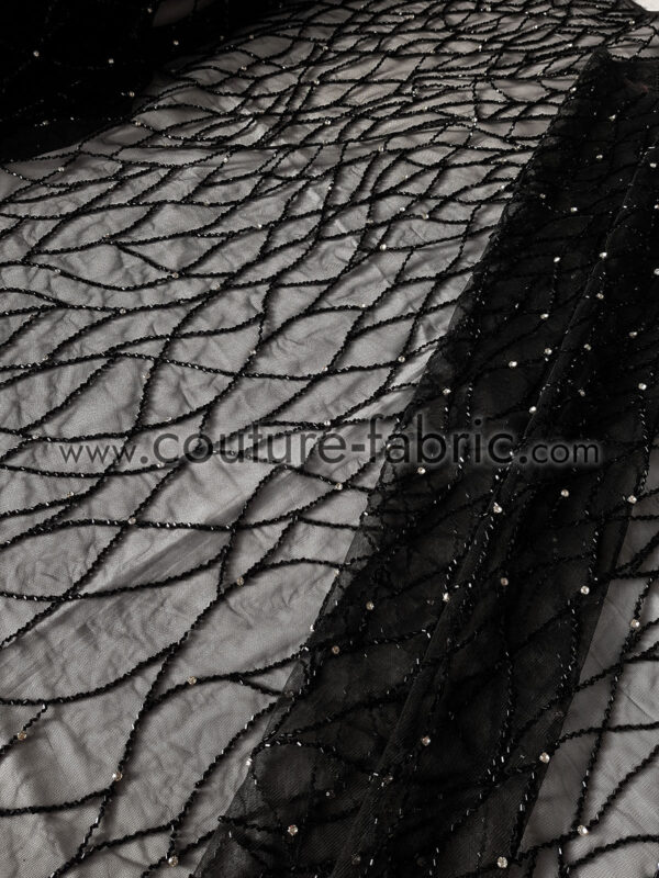 Black beaded couture lace