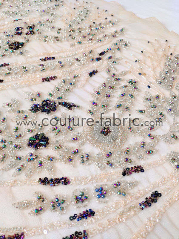 Pastel floral lace embroidered with sequins, beads and crystals - Image 3