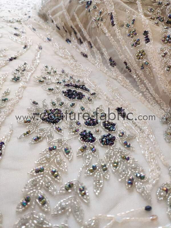 Pastel floral lace embroidered with sequins, beads and crystals - Image 5