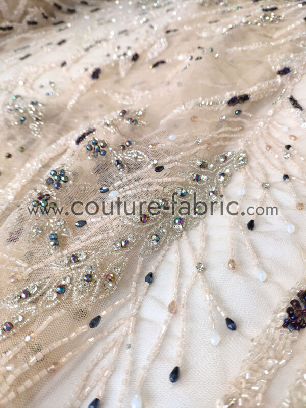 Pastel floral lace embroidered with sequins, beads and crystals - Image 10