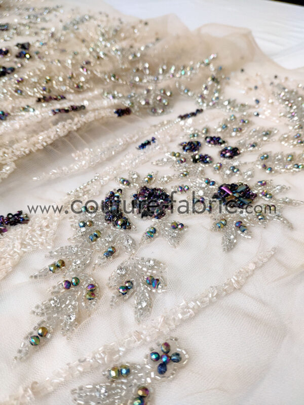 Pastel floral lace embroidered with sequins, beads and crystals - Image 9