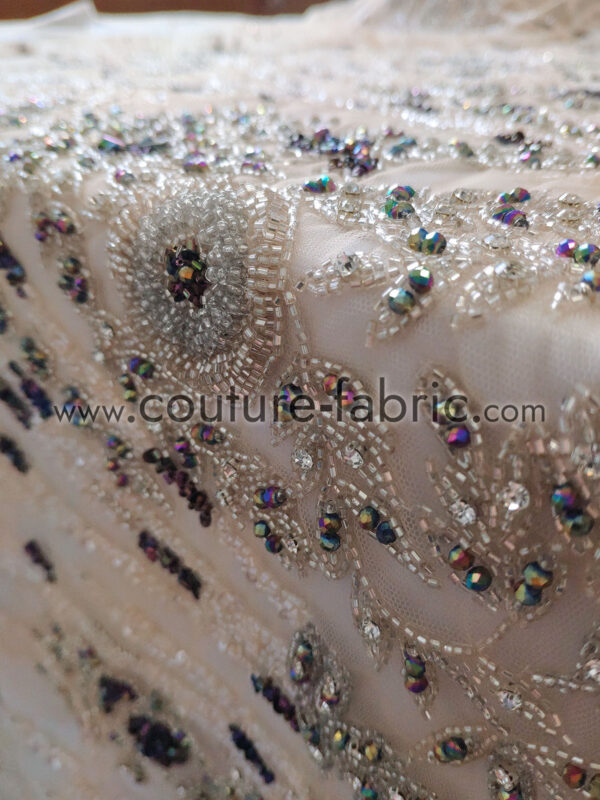 Pastel floral lace embroidered with sequins, beads and crystals - Image 8