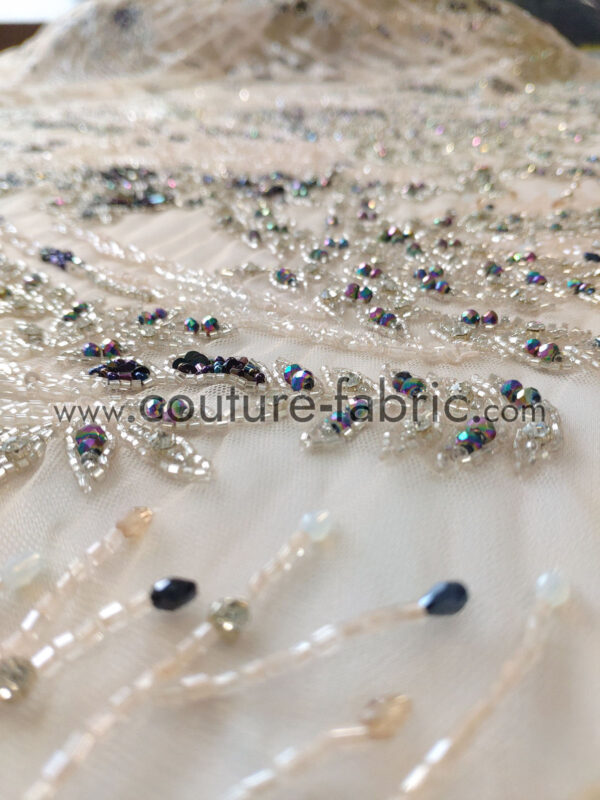 Pastel floral lace embroidered with sequins, beads and crystals - Image 7