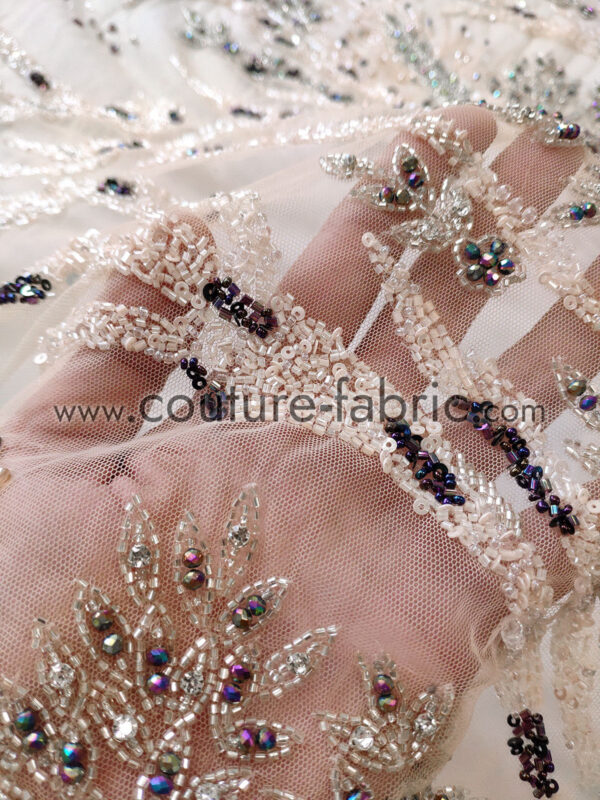 Pastel floral lace embroidered with sequins, beads and crystals - Image 11