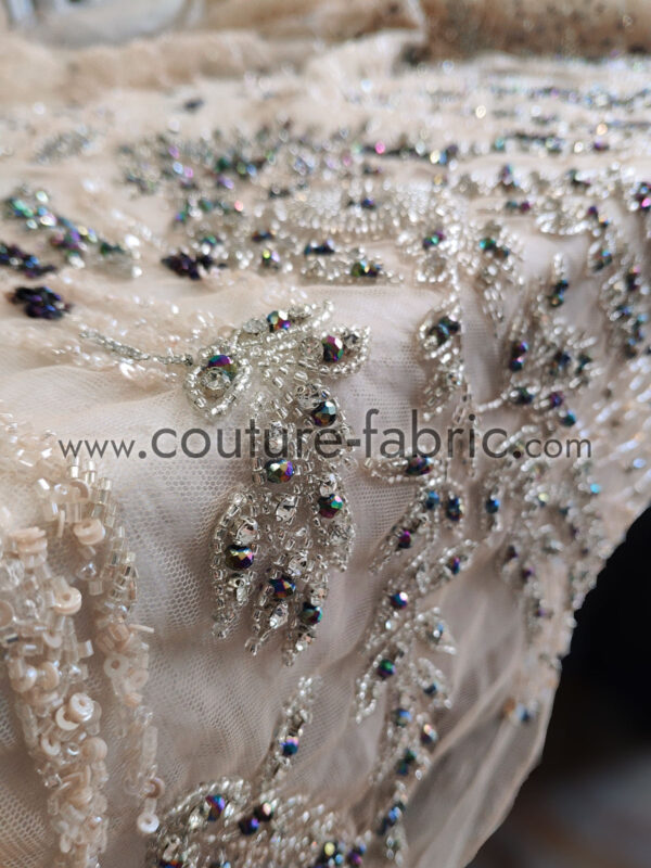 Pastel floral lace embroidered with sequins, beads and crystals - Image 15