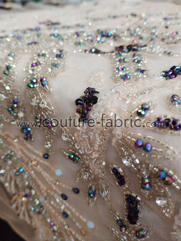 Pastel floral lace embroidered with sequins, beads and crystals - Image 17