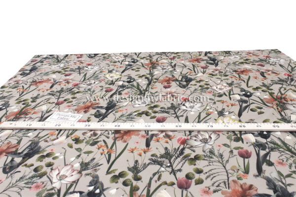 Beige and Peach floral poplin fabric #82026 - Image 5