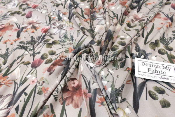 Beige and Peach floral poplin fabric #82026 - Image 4