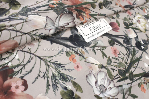 Beige and Peach floral poplin fabric #82026