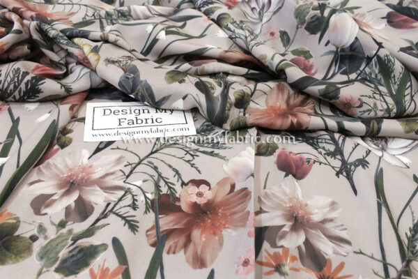 Beige and Peach floral poplin fabric #82026 - Image 3