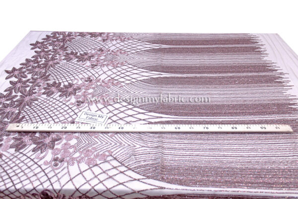 Purple net floral and stripes sequined fabric #91469 - Image 5