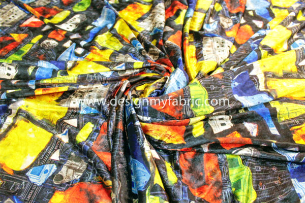 Black velvet houses fabric #91834 - Image 3