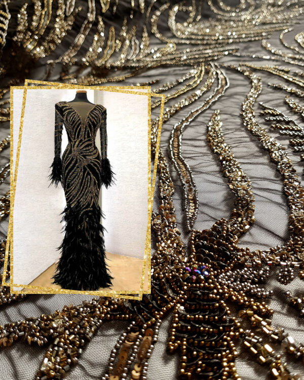 Black and Gold beaded couture lace - Image 2