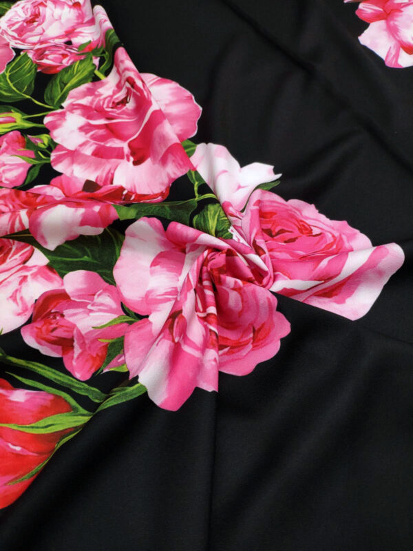 Black crepe fabric with pink roses #20024 - Image 5