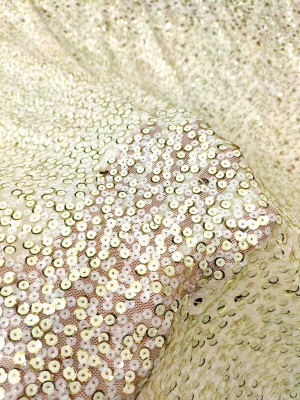 Light gold sequined lace fabric #81644 - Image 3