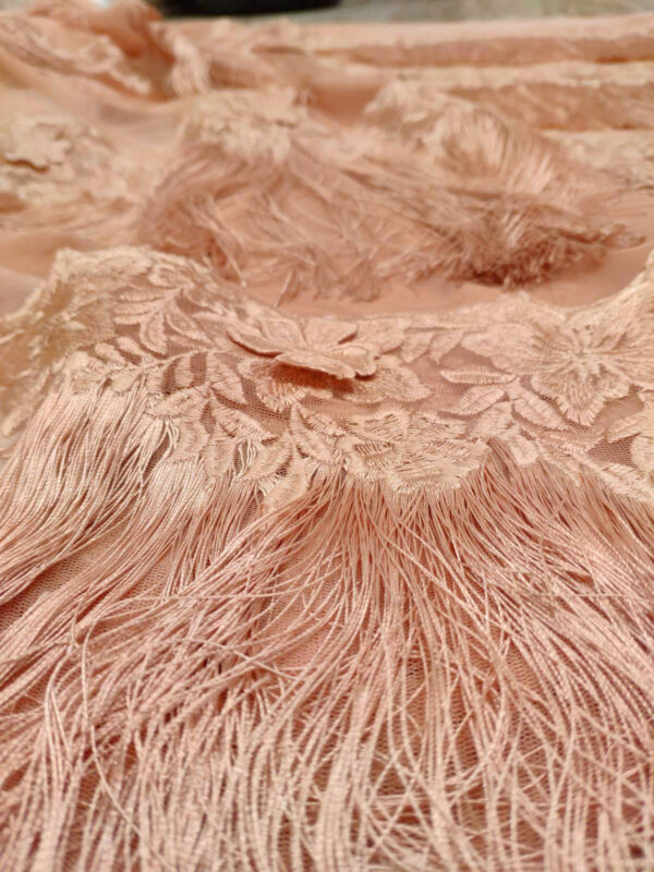 Apricot lace fabric with fringe #80053