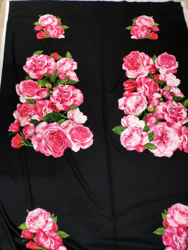 Black crepe fabric with pink roses #20024 - Image 6