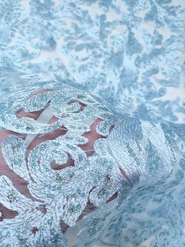 Light Blue embroidered baroque lace fabric #20523 - Image 4