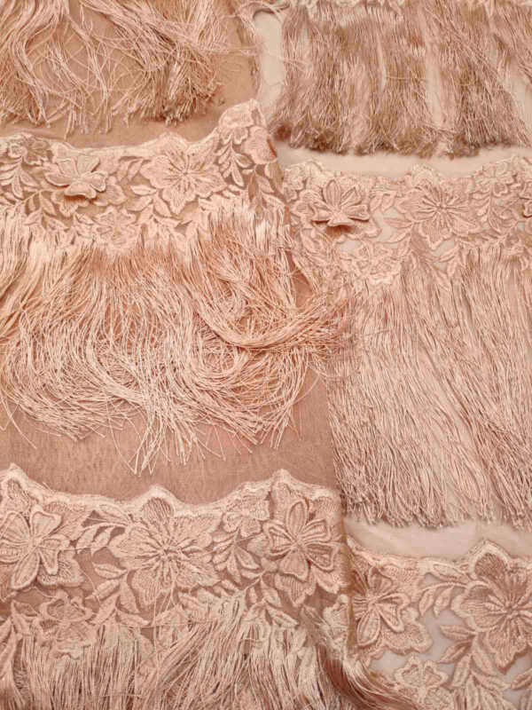 Apricot lace fabric with fringe #80053 - Image 4