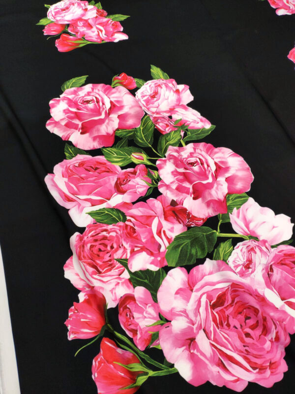 Black crepe fabric with pink roses #20024 - Image 4