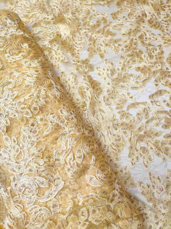 Gold embroidered baroque lace fabric #20524