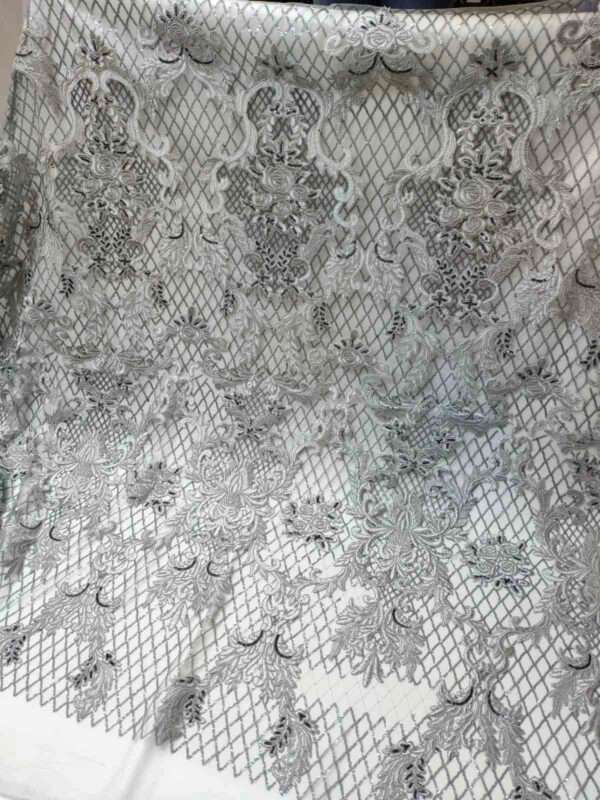 Grey sequined lace fabric #90647 - Image 2