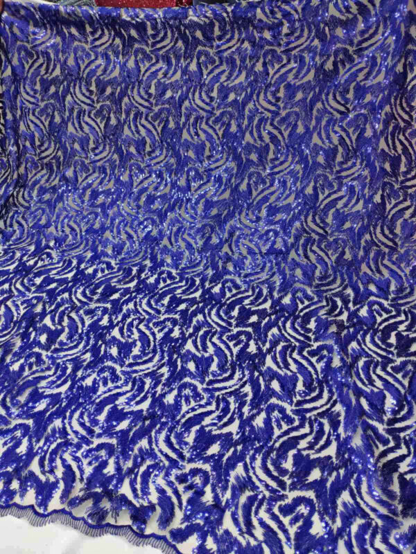 Blue sequined lace fabric #20525 - Image 3