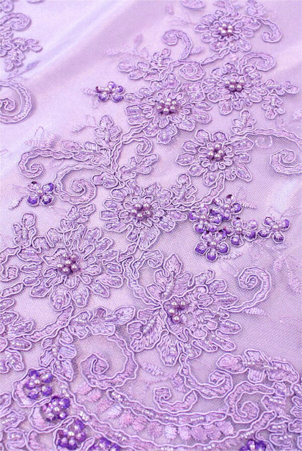 Purple floral beaded lace fabric #20480 - Image 2