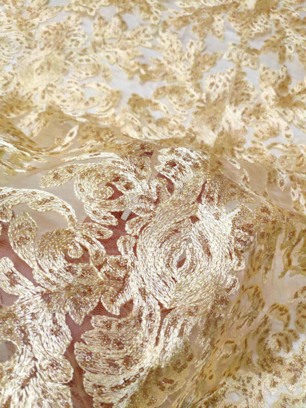 Gold embroidered baroque lace fabric #20524 - Image 3