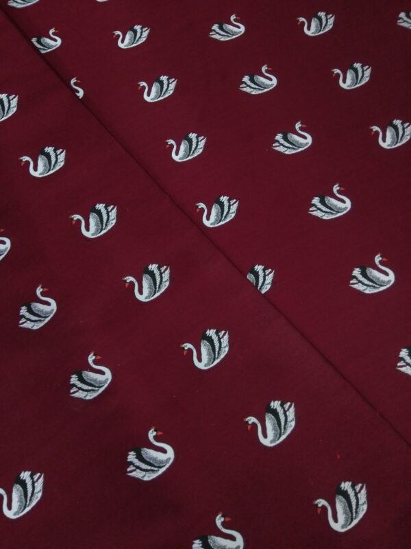 Burgundy jacquard with swan birds #80721