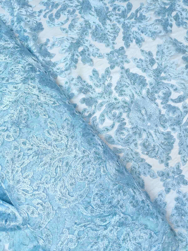 Light Blue embroidered baroque lace fabric #20523