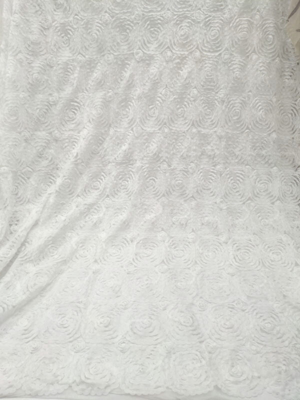 White bridal lace fabric with 3d flowers #80273 - Image 3