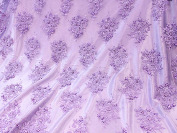 Purple floral beaded lace fabric #20480 - Image 3