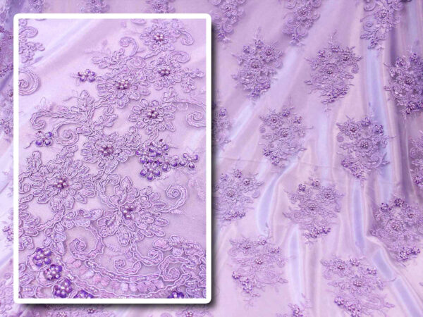 Purple floral beaded lace fabric #20480