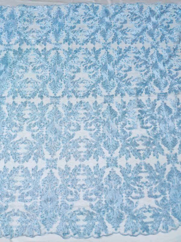 Light Blue embroidered baroque lace fabric #20523 - Image 3