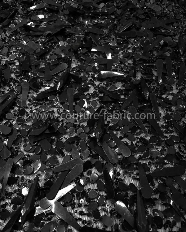 Black sequined and crystals couture lace - Image 2