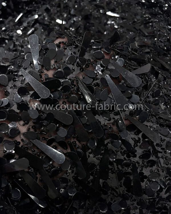 Black sequined and crystals couture lace - Image 3