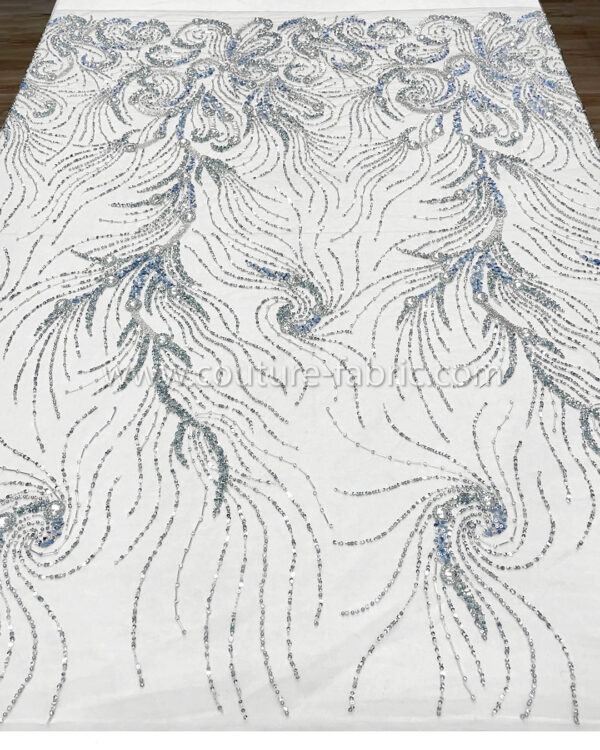 Dusty blue color embroidery couture lace - Image 10