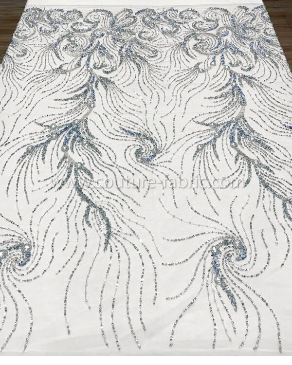 Dusty blue color embroidery couture lace - Image 12