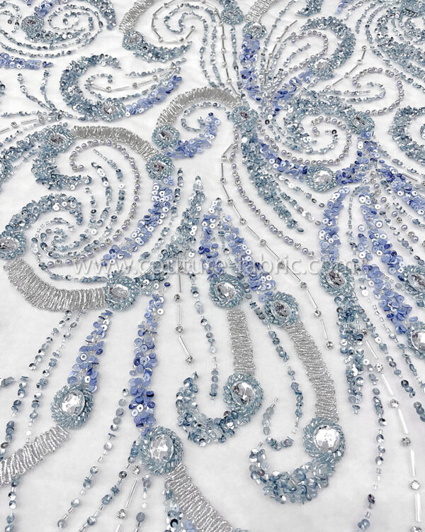 Dusty blue color embroidery couture lace - Image 4