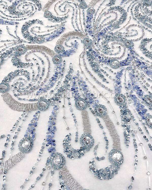 Dusty blue color embroidery couture lace - Image 13