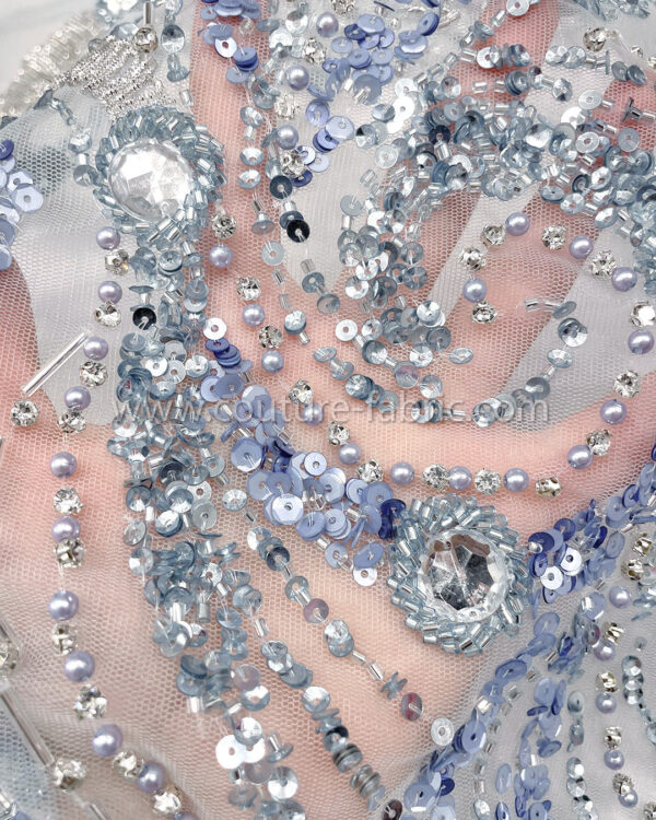 Dusty blue color embroidery couture lace - Image 6