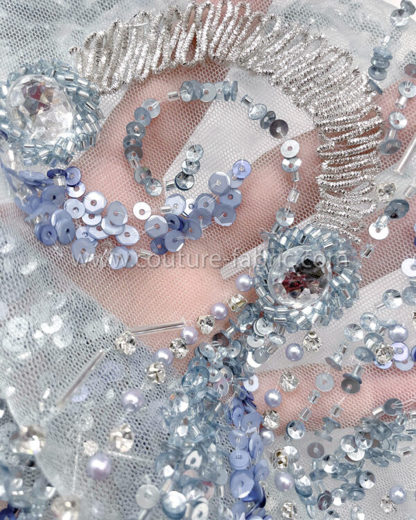 Dusty blue color embroidery couture lace - Image 3