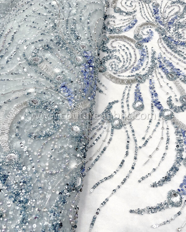 Dusty blue color embroidery couture lace