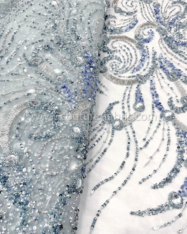 Dusty blue color embroidery couture lace - Image 11