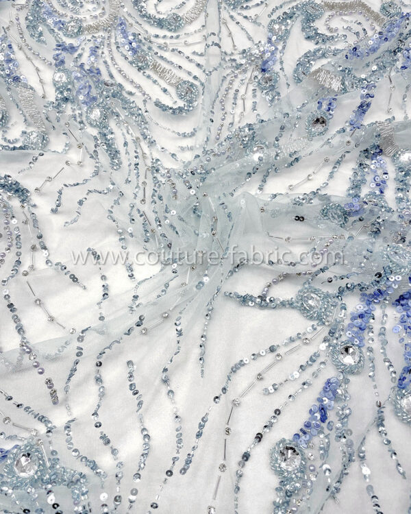 Dusty blue color embroidery couture lace - Image 7