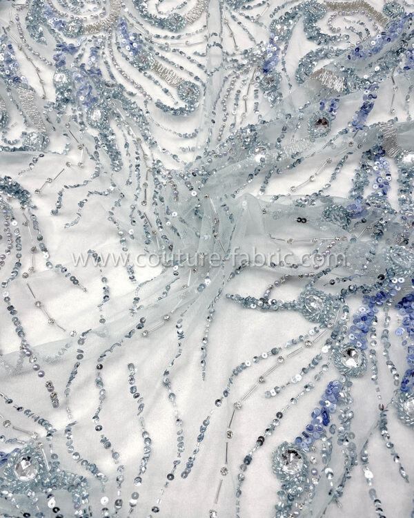 Dusty blue color embroidery couture lace - Image 15